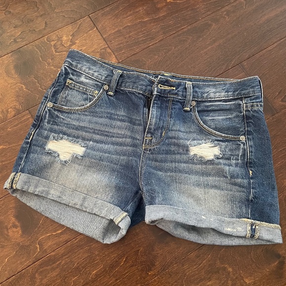 Boyfriend midi distressed blue jean shorts - Picture 1 of 6